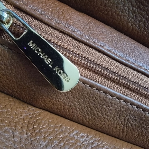 Michael Kors Joplin Satchel in Tan & Brown Leather with Gold-tone Hardware - Picture 11 of 16